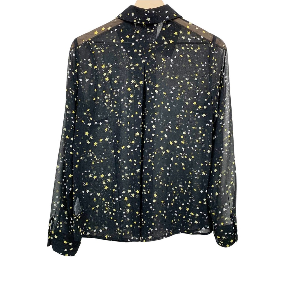 Cabi Star Print Blouse Size XS Sheer Long Sleeve Black Button Up Top Collared - Picture 2 of 10